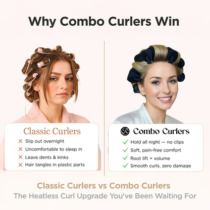 Comparison of classic curlers and combo curlers with two women wearing different types of curlers.