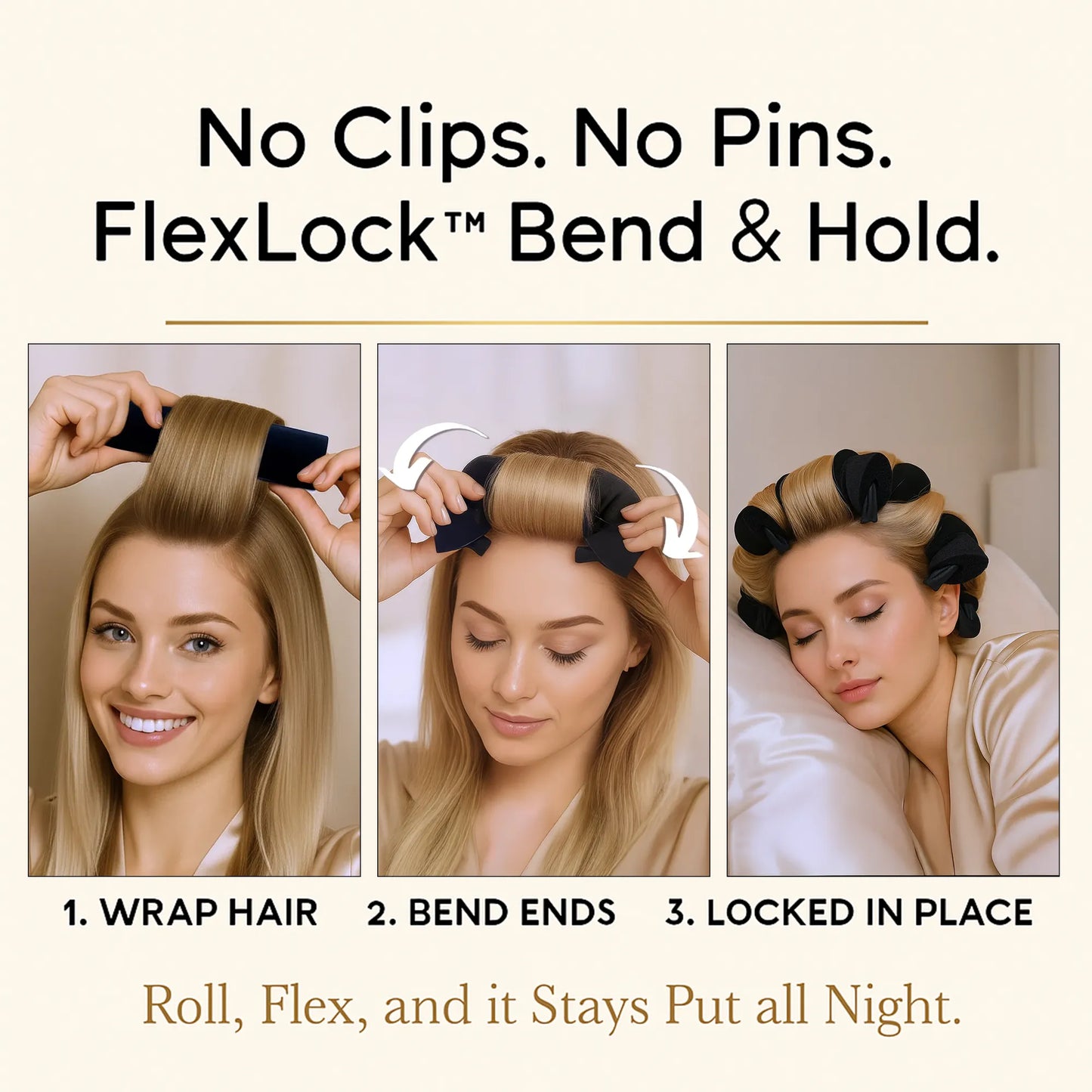 Advertisement for a hair product with step-by-step instructions on use.