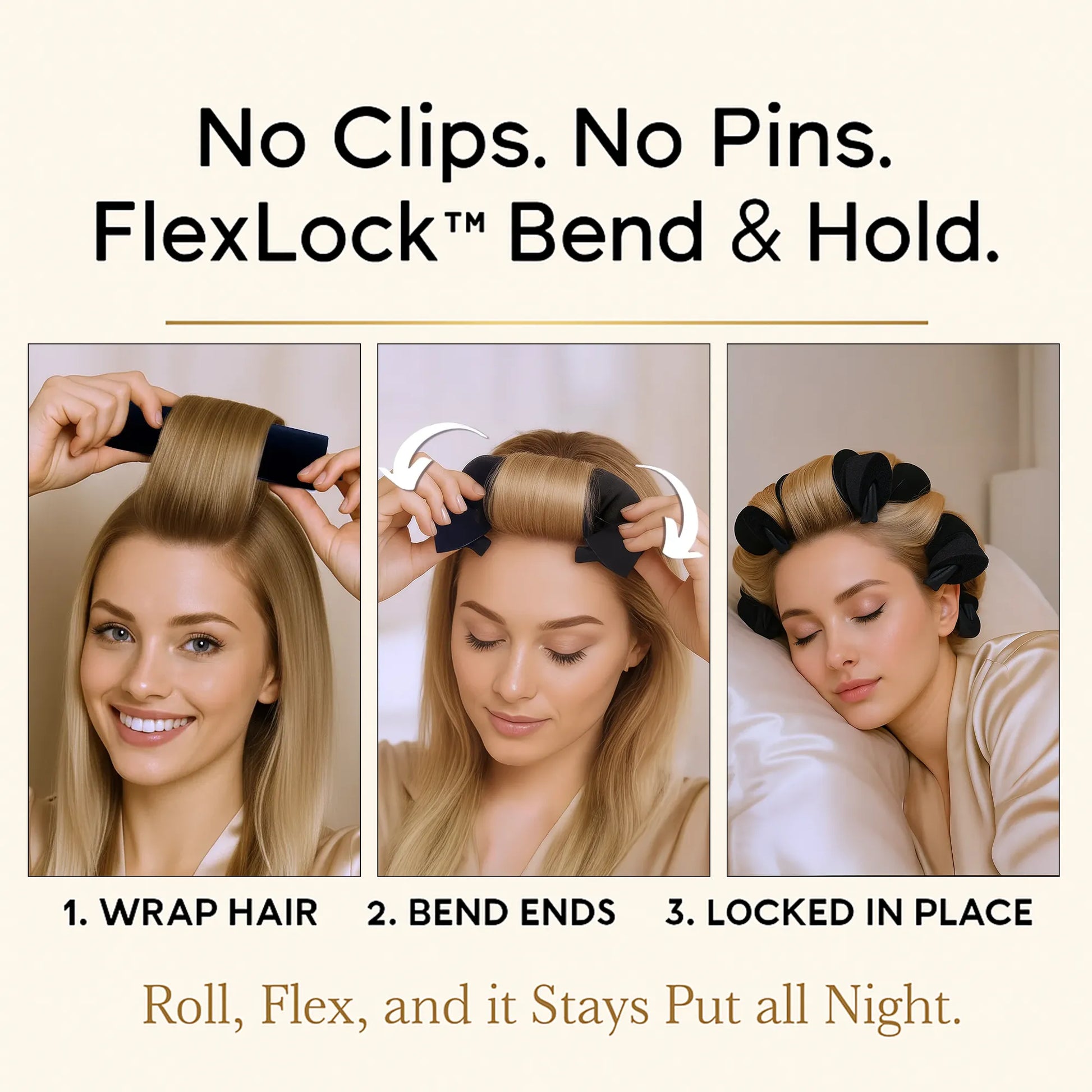 Advertisement for a hair product with step-by-step instructions on use.