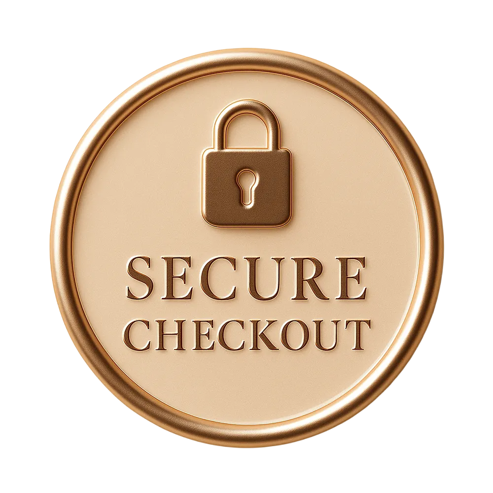 Gold round badge with a lock icon and 'Secure Checkout' text on a white background