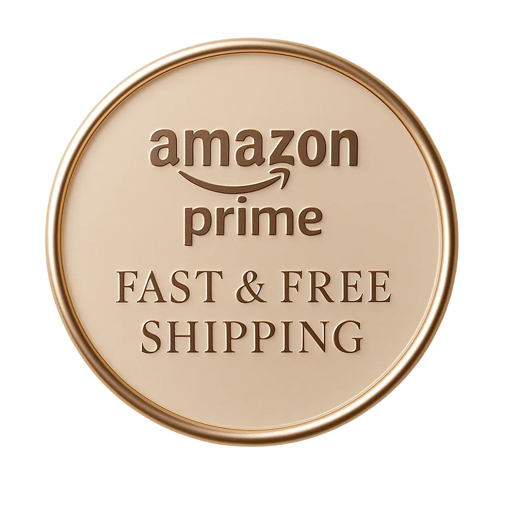 Gold coin with 'Amazon Prime Fast & Free Shipping' text on a white background