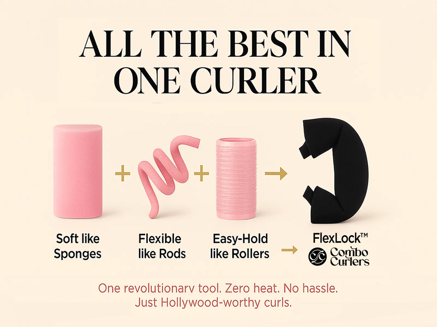 Advertisement for FlexLock Combo Curlers with text and product illustrations on a beige background.